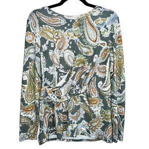 DG2 | PAISLEY PRINT LONG SLEEVE DRAPE FRONT BLOUSE